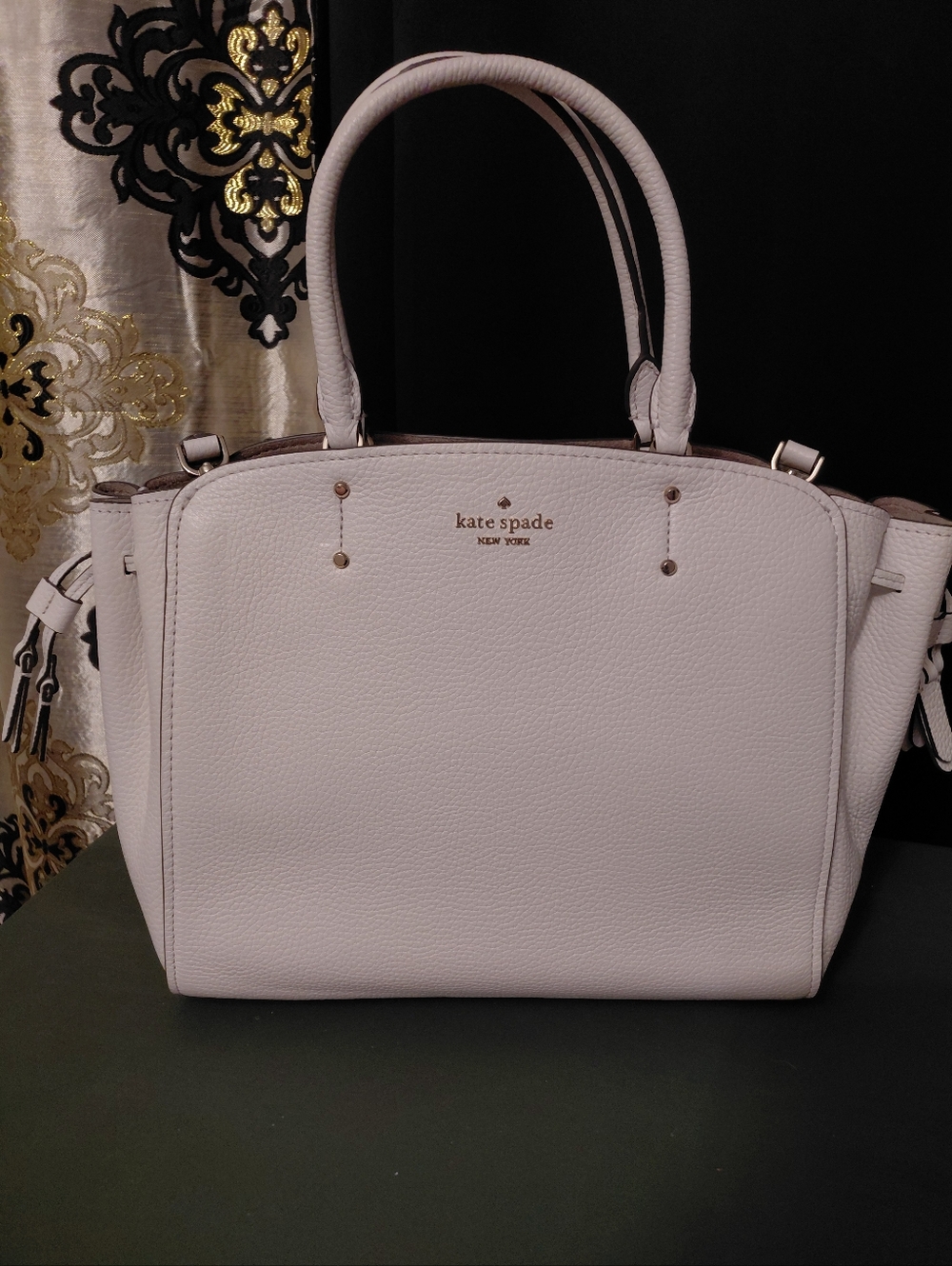 kate spade White Gold Pebbled Leather Handbag W/Removable Shoulder Strap